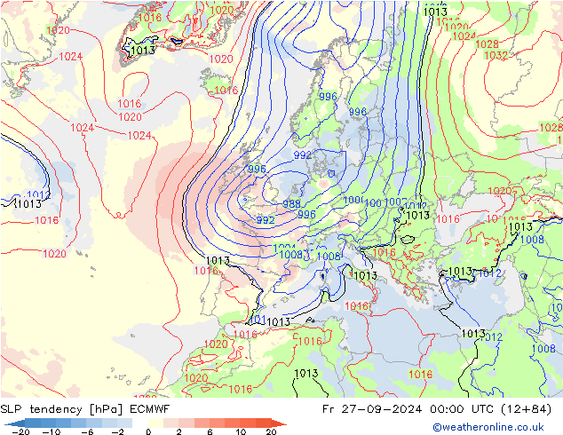 SLP tendency ECMWF Fr 27.09.2024 00 UTC