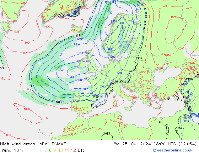 Izotacha ECMWF śro. 25.09.2024 18 UTC