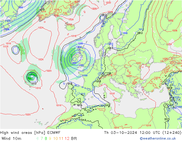 High wind areas ECMWF  03.10.2024 12 UTC