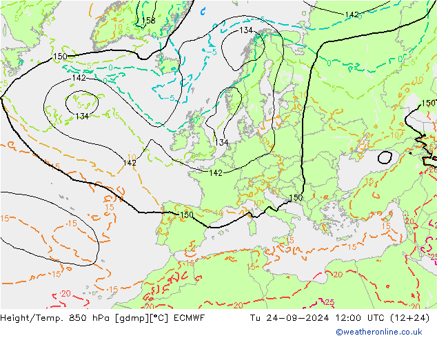 Z500/Rain (+SLP)/Z850 ECMWF wto. 24.09.2024 12 UTC