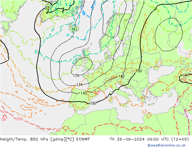 Yükseklik/Sıc. 850 hPa ECMWF Per 26.09.2024 06 UTC