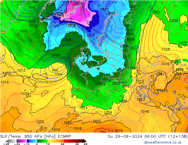 SLP/Temp. 850 hPa ECMWF dim 29.09.2024 06 UTC