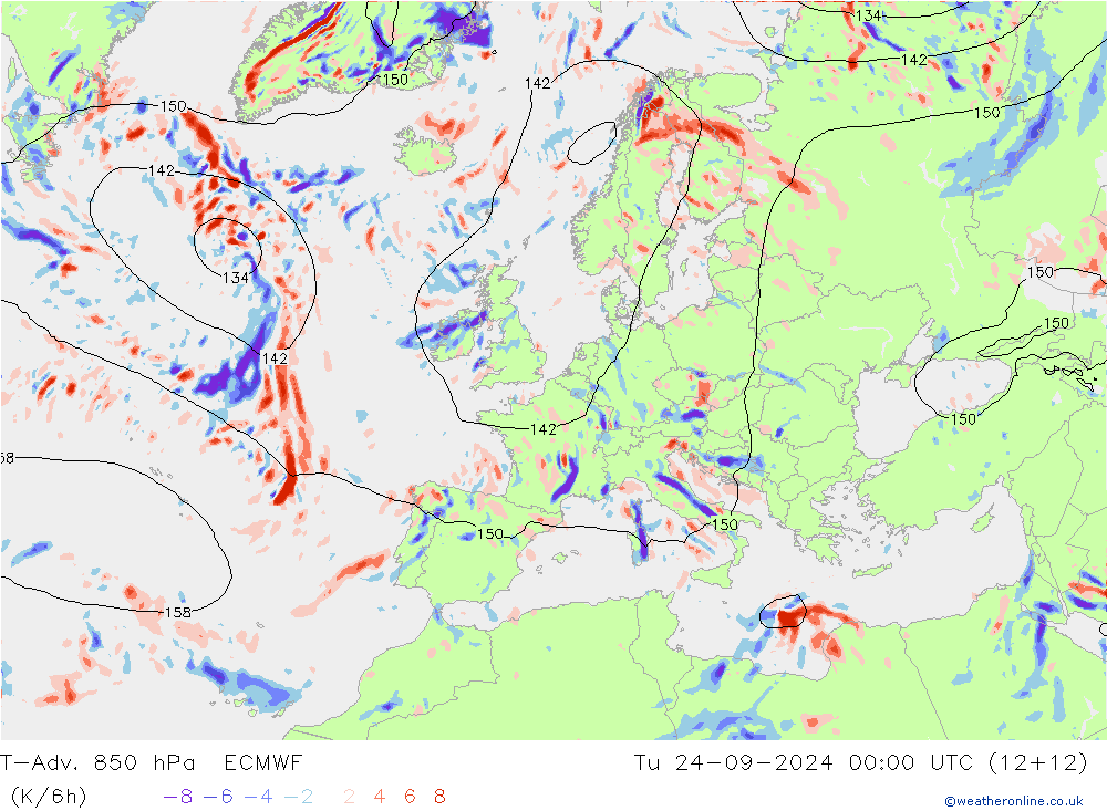 T-Adv. 850 hPa ECMWF Tu 24.09.2024 00 UTC