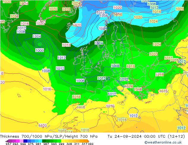 Thck 700-1000 hPa ECMWF Tu 24.09.2024 00 UTC