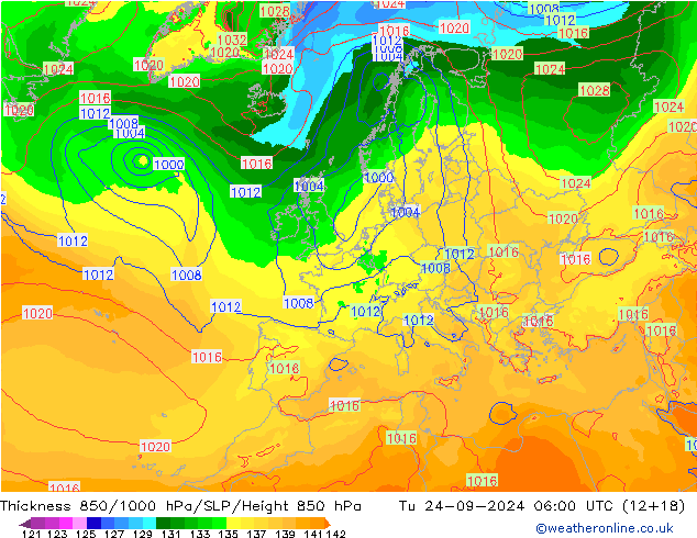 Espesor 850-1000 hPa ECMWF mar 24.09.2024 06 UTC