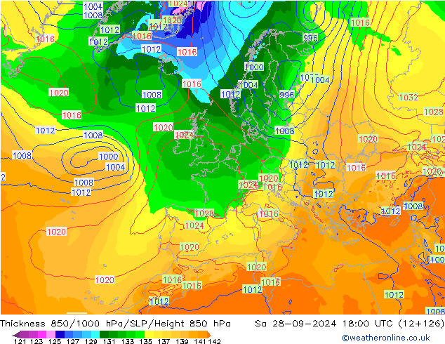 Thck 850-1000 hPa ECMWF Sa 28.09.2024 18 UTC