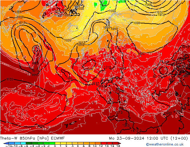 Theta-W 850hPa ECMWF lun 23.09.2024 12 UTC