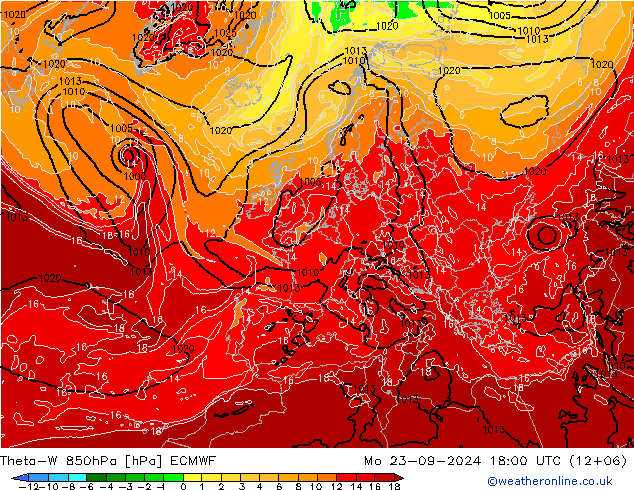 Theta-W 850hPa ECMWF Mo 23.09.2024 18 UTC