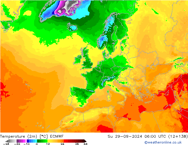 Temperature (2m) ECMWF Su 29.09.2024 06 UTC