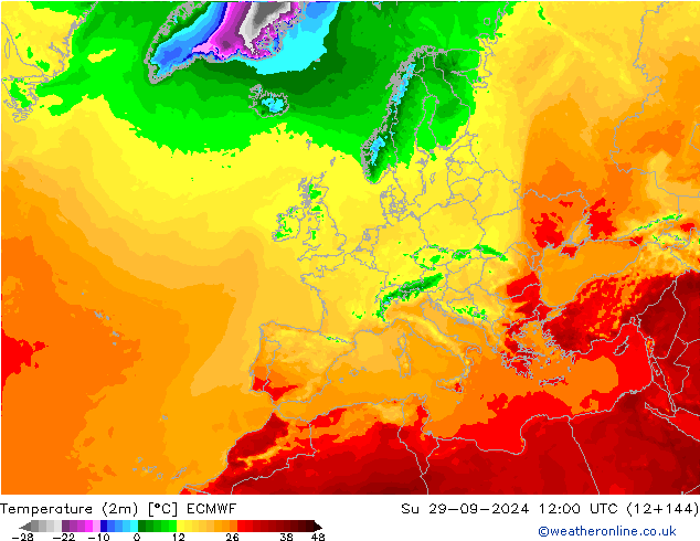 Temperaturkarte (2m) ECMWF So 29.09.2024 12 UTC