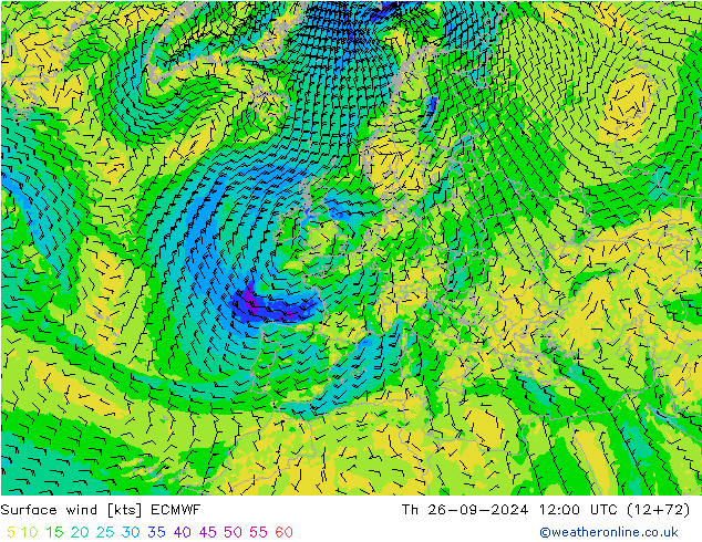 Surface wind ECMWF Th 26.09.2024 12 UTC