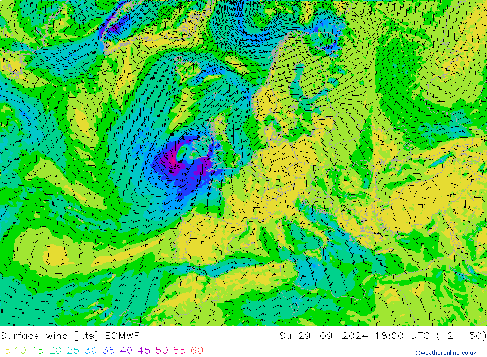 Rüzgar 10 m ECMWF Paz 29.09.2024 18 UTC