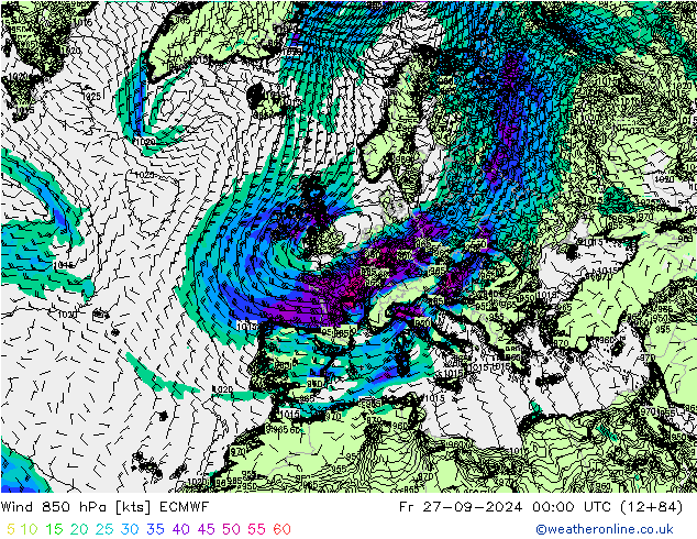 Wind 850 hPa ECMWF vr 27.09.2024 00 UTC