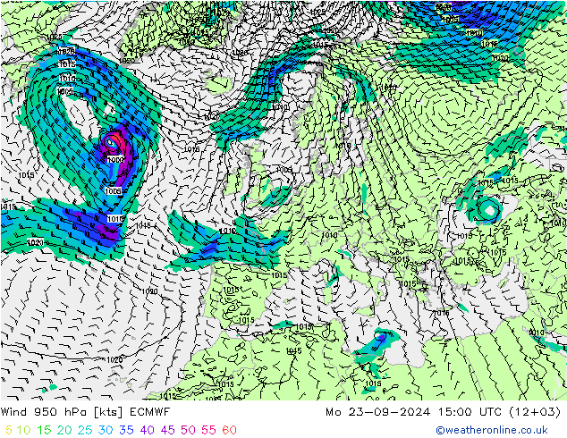 ветер 950 гПа ECMWF пн 23.09.2024 15 UTC