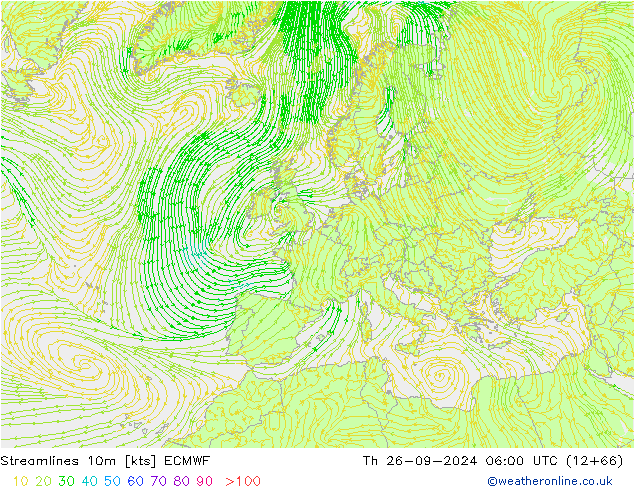 Streamlines 10m ECMWF Th 26.09.2024 06 UTC