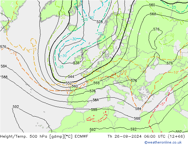 Z500/Rain (+SLP)/Z850 ECMWF Qui 26.09.2024 06 UTC