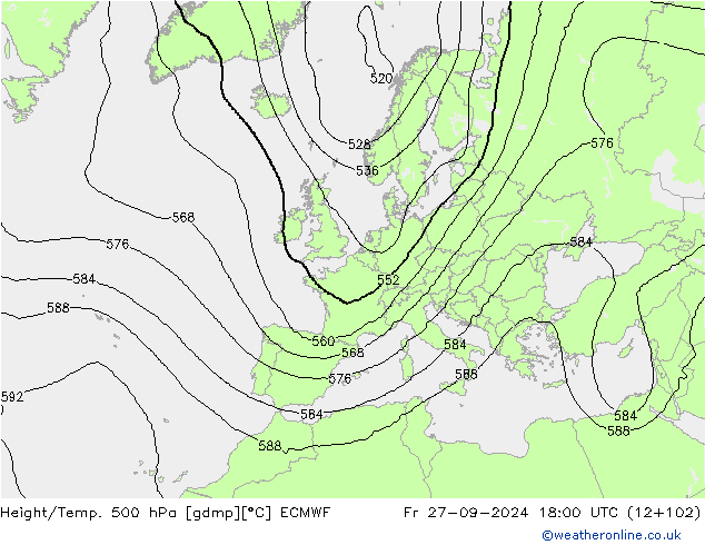 Z500/Yağmur (+YB)/Z850 ECMWF Cu 27.09.2024 18 UTC