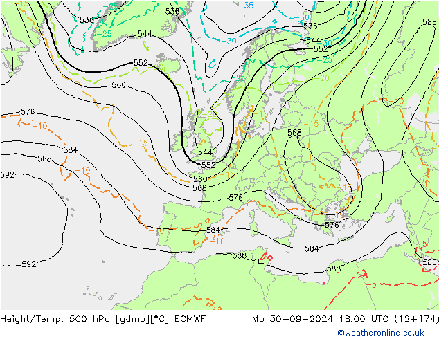 Height/Temp. 500 hPa ECMWF  30.09.2024 18 UTC