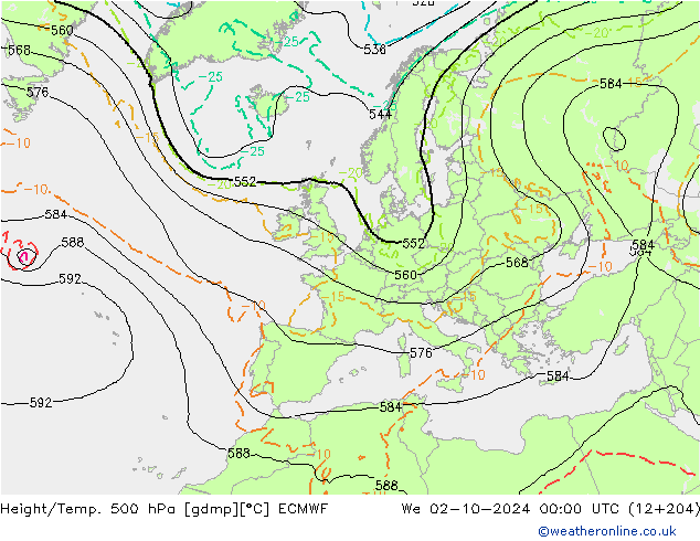 Z500/Rain (+SLP)/Z850 ECMWF mer 02.10.2024 00 UTC