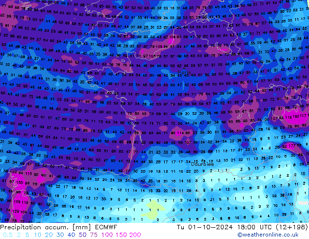 Precipitación acum. ECMWF mar 01.10.2024 18 UTC