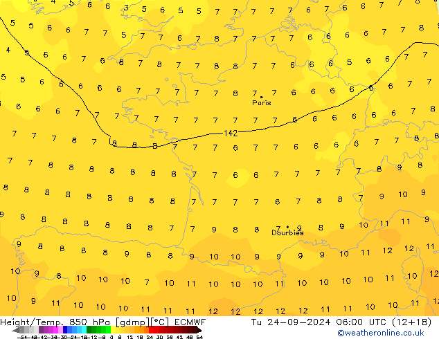 Height/Temp. 850 hPa ECMWF Di 24.09.2024 06 UTC