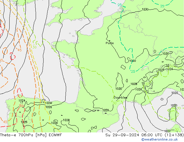 Theta-e 700hPa ECMWF dom 29.09.2024 06 UTC