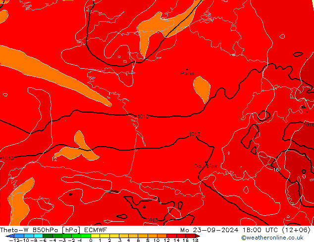 Theta-W 850hPa ECMWF Mo 23.09.2024 18 UTC