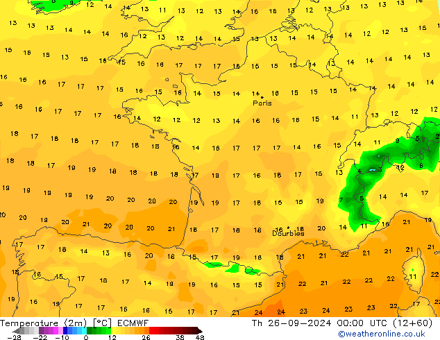 température (2m) ECMWF jeu 26.09.2024 00 UTC