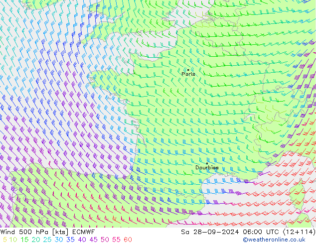 Wind 500 hPa ECMWF So 28.09.2024 06 UTC