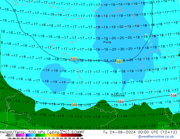 Z500/Regen(+SLP)/Z850 ECMWF di 24.09.2024 00 UTC