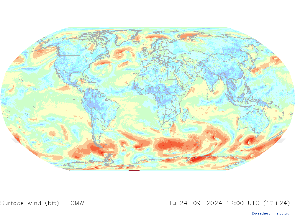 Rüzgar 10 m (bft) ECMWF Sa 24.09.2024 12 UTC