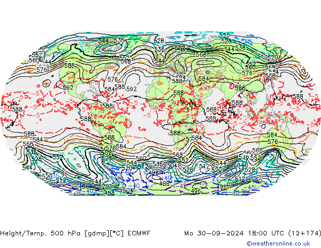 Z500/Rain (+SLP)/Z850 ECMWF пн 30.09.2024 18 UTC