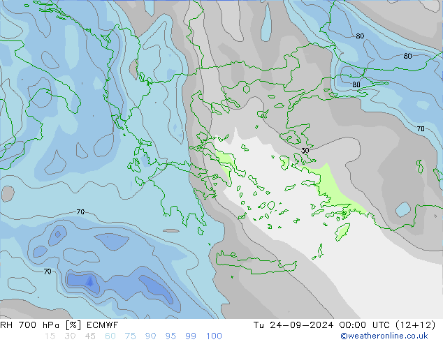 RH 700 hPa ECMWF  24.09.2024 00 UTC