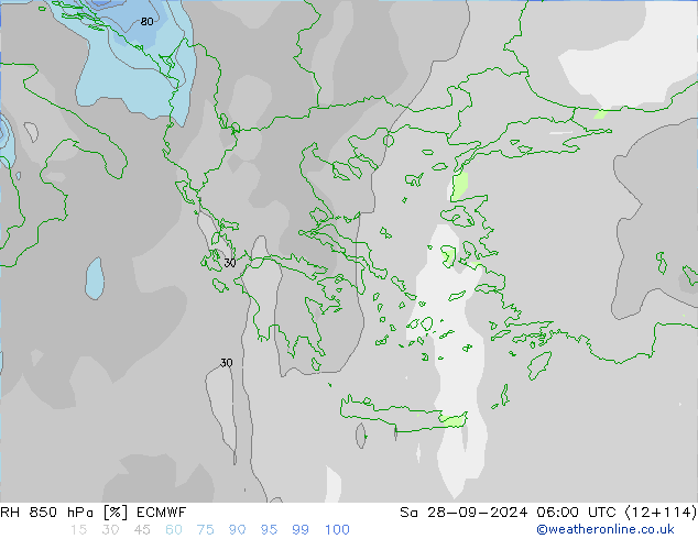 RH 850 hPa ECMWF Sa 28.09.2024 06 UTC