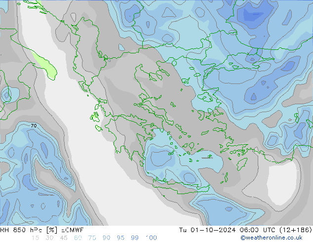 RH 850 hPa ECMWF Ter 01.10.2024 06 UTC