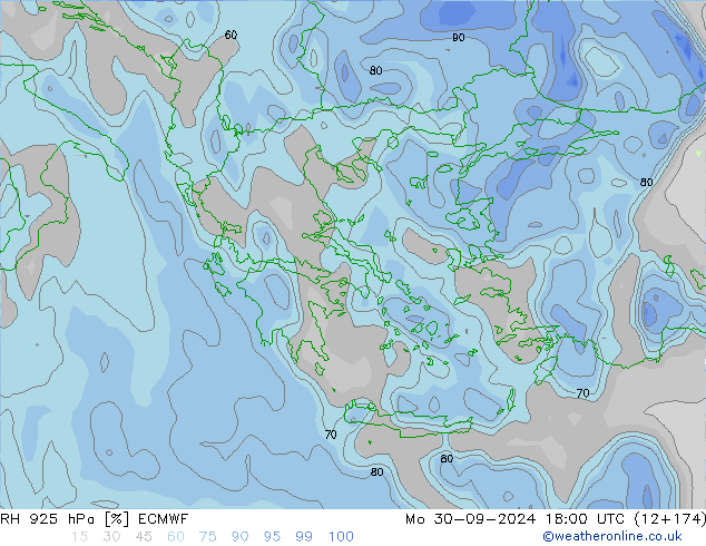 RH 925 hPa ECMWF Mo 30.09.2024 18 UTC