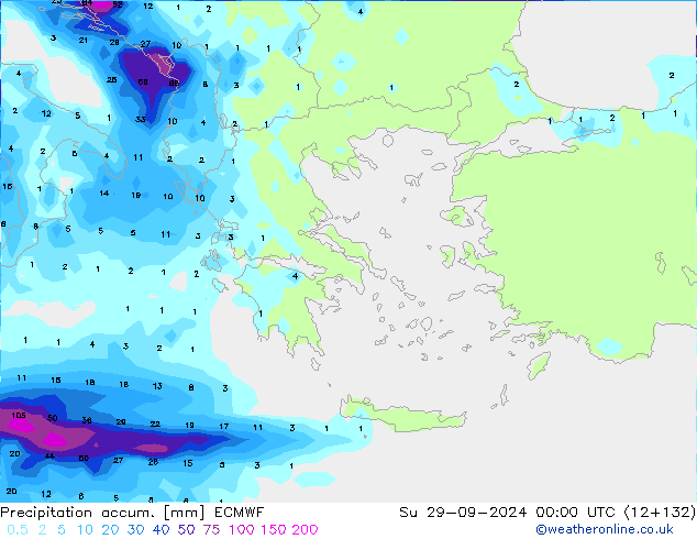 Precipitation accum. ECMWF Вс 29.09.2024 00 UTC