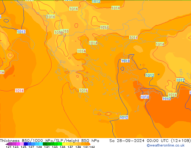 Thck 850-1000 гПа ECMWF сб 28.09.2024 00 UTC