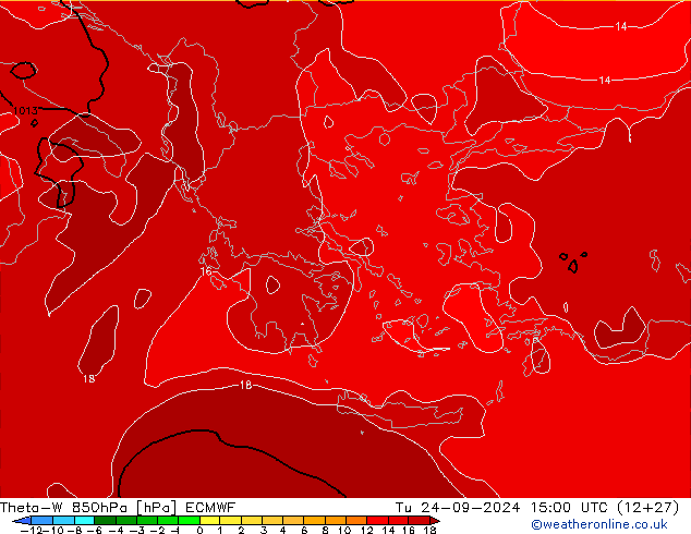 Theta-W 850гПа ECMWF вт 24.09.2024 15 UTC