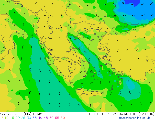 Viento 10 m ECMWF mar 01.10.2024 06 UTC