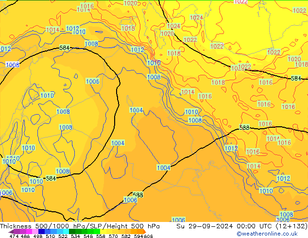 Espesor 500-1000 hPa ECMWF dom 29.09.2024 00 UTC