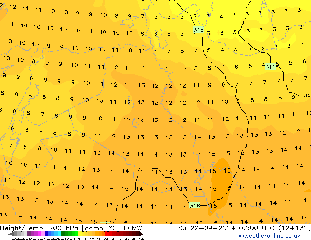 Height/Temp. 700 hPa ECMWF Su 29.09.2024 00 UTC