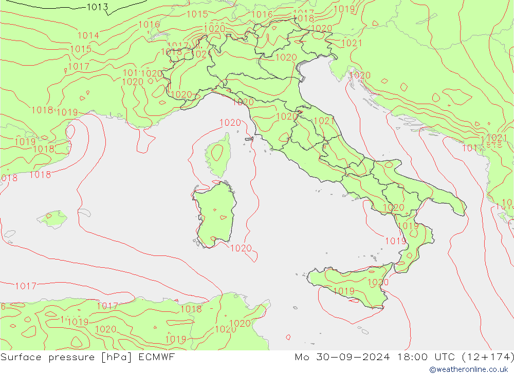 Presión superficial ECMWF lun 30.09.2024 18 UTC