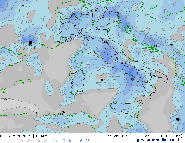 925 hPa Nispi Nem ECMWF Çar 25.09.2024 18 UTC