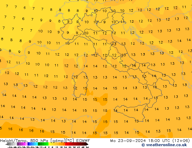 Height/Temp. 850 hPa ECMWF lun 23.09.2024 18 UTC