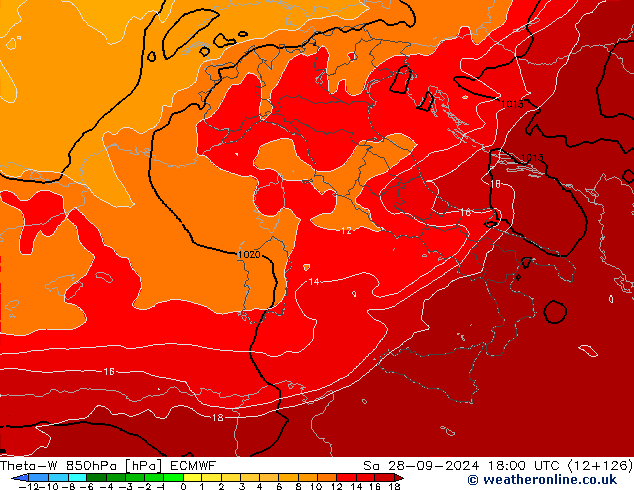 Theta-W 850hPa ECMWF So 28.09.2024 18 UTC