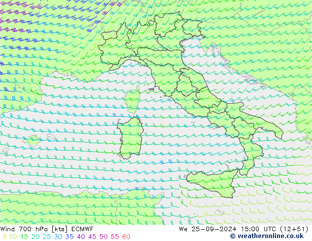 ветер 700 гПа ECMWF ср 25.09.2024 15 UTC