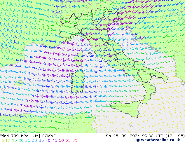 Wind 700 hPa ECMWF Sa 28.09.2024 00 UTC