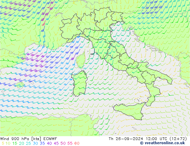 Viento 900 hPa ECMWF jue 26.09.2024 12 UTC