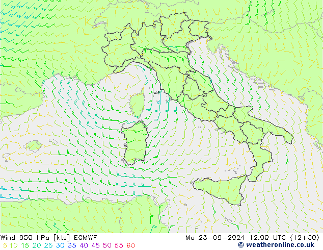 Wind 950 hPa ECMWF Mo 23.09.2024 12 UTC